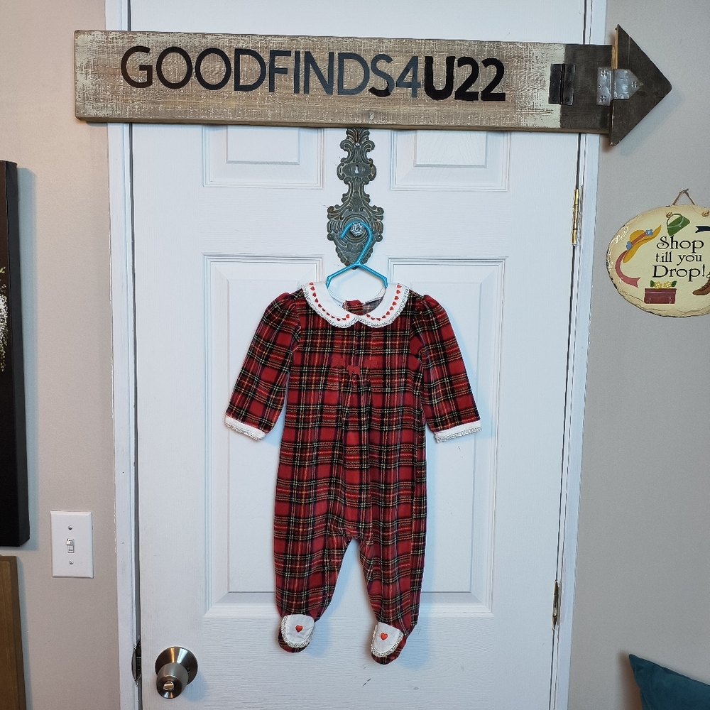 First Impressions Velour Christmas Print/Plaid size 3/6 M